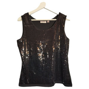 Joan Rivers Sequin Tank Top Women's Size S Black Sleeveless Pull 0ver Base Layer